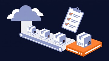 Illustration of CRM records moving safely from Salesforce to HubSpot with a checklist