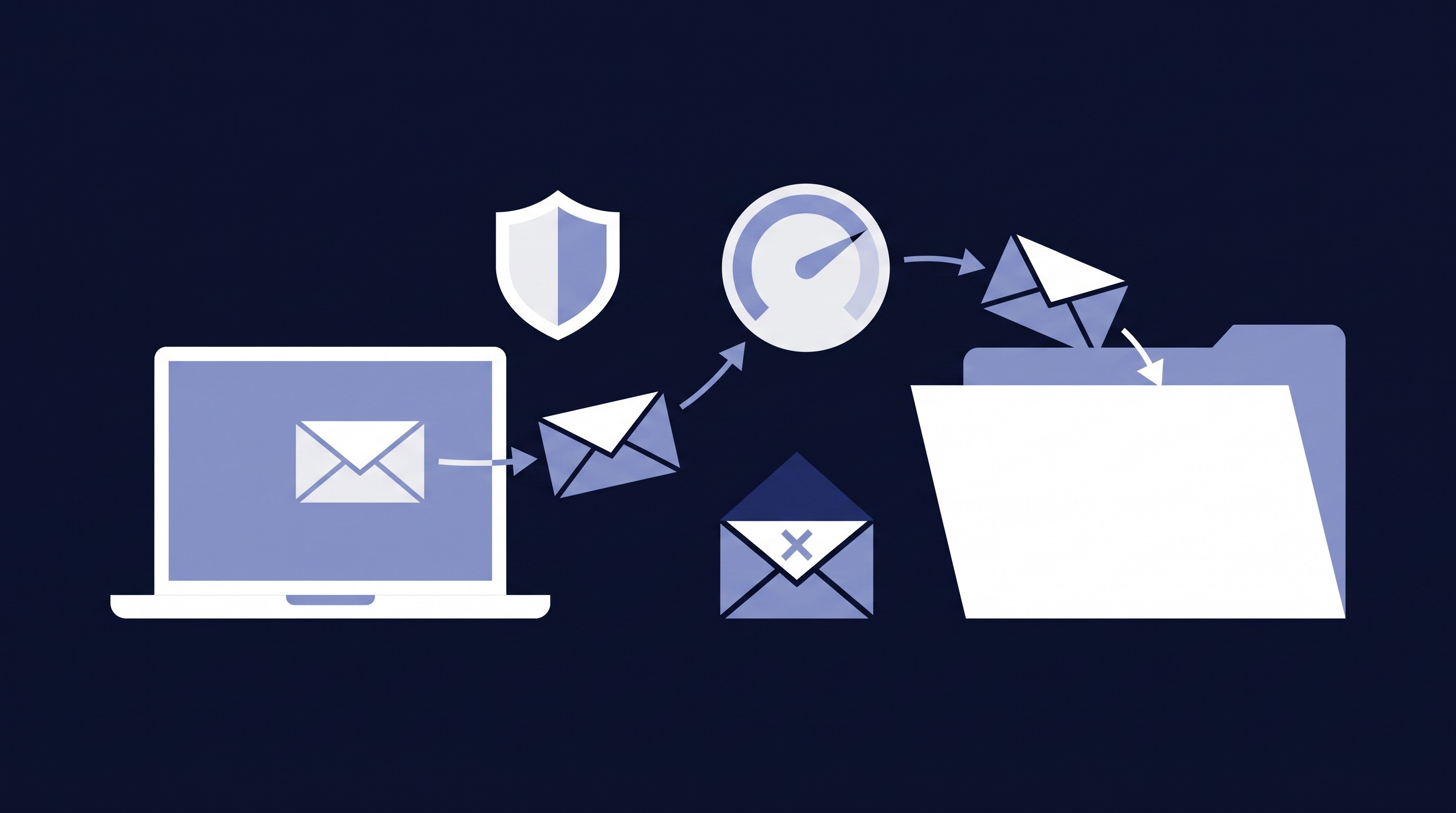 Illustration of sales emails landing in the inbox and avoiding the spam folder