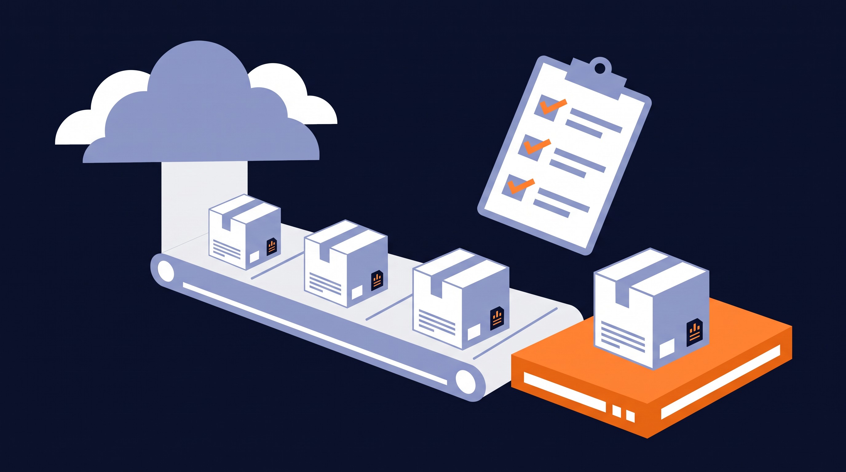 Illustration of CRM records moving safely from Salesforce to HubSpot with a checklist