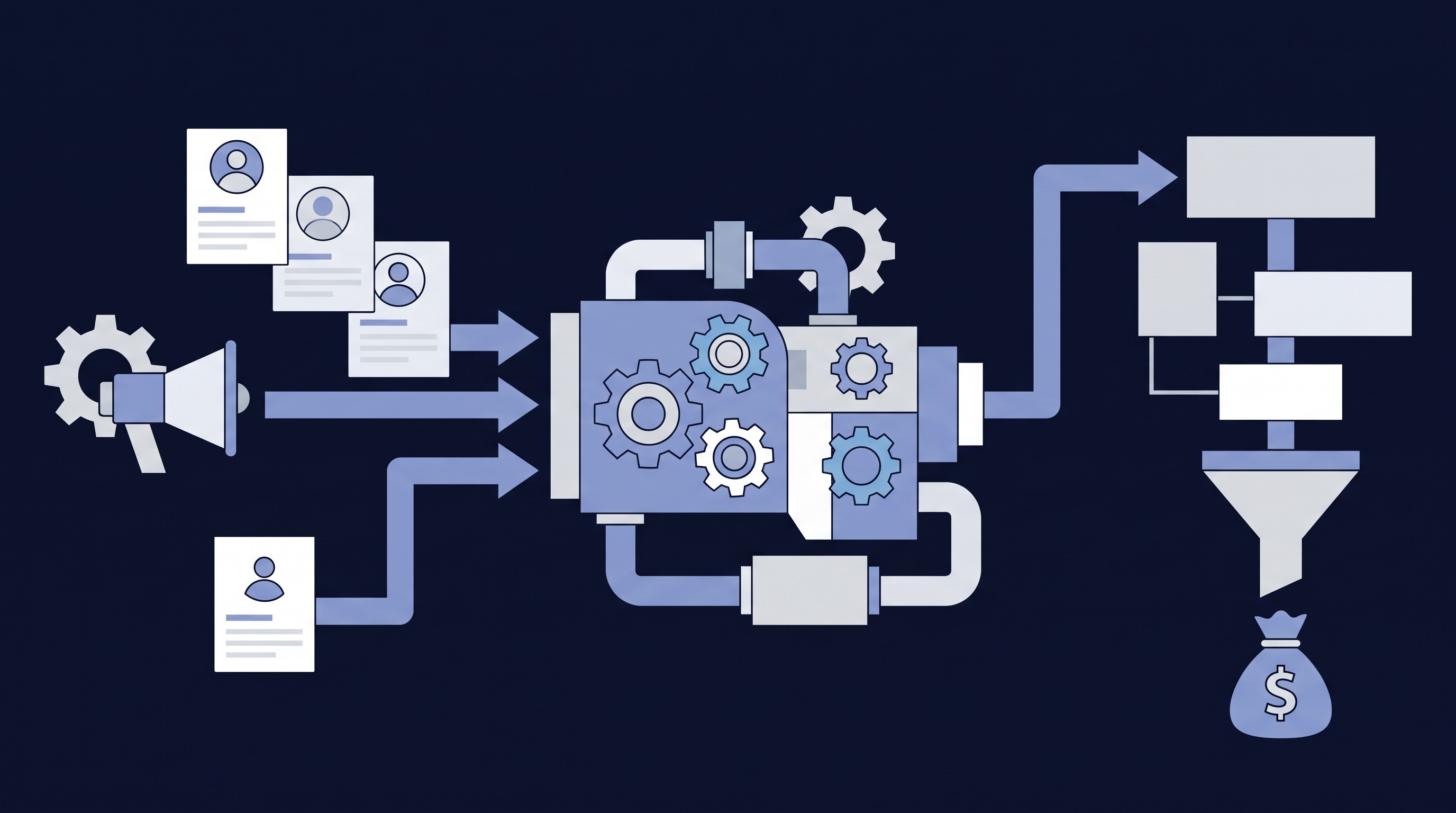Illustration of talent marketplace marketing and sales connected in HubSpot