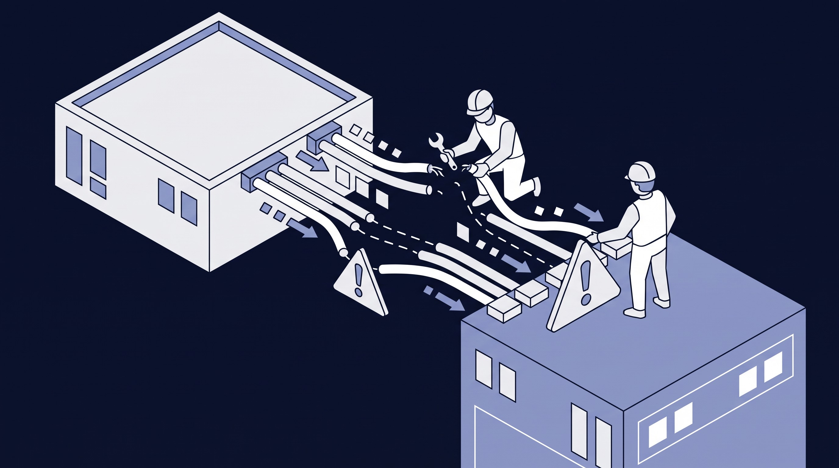 Illustration of HubSpot and Salesforce connected by a syncing data bridge
